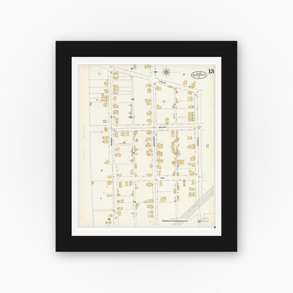 Old map wall art mockup — black gallery frame with white mat — Sanborn Fire Insurance Map from Blairsville, Indiana County, Pennsylvania (1903), Sheet #0013