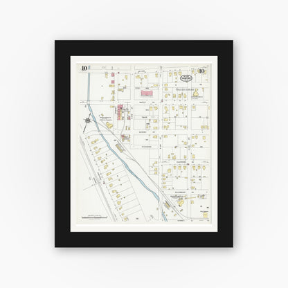 Old map wall art mockup — black gallery frame with white mat — Sanborn Fire Insurance Map from Sanford, Lee County, North Carolina (1925), Sheet #0010
