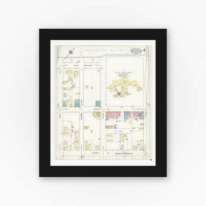 Old map wall art mockup — black gallery frame with white mat — Sanborn Fire Insurance Map from Punta Gorda, Charlotte County, Florida (1914), Sheet #0004