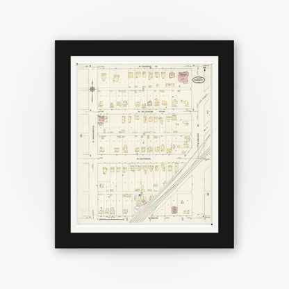Old map wall art mockup — black gallery frame with white mat — Sanborn Fire Insurance Map from Dwight, Livingston County, Illinois (1914), Sheet #0007