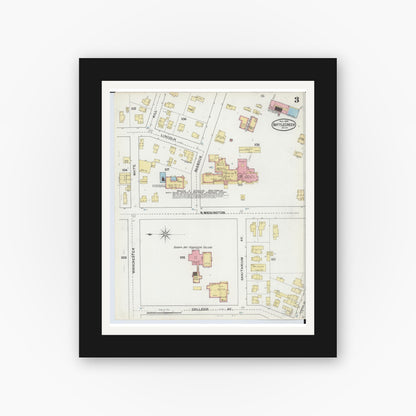 Old map wall art mockup — black gallery frame with white mat — Sanborn Fire Insurance Map from Battle Creek, Calhoun County, Michigan (1892), Sheet #0003