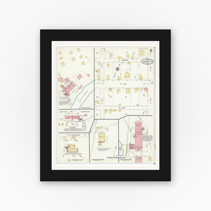 Old map wall art mockup — black gallery frame with white mat — Sanborn Fire Insurance Map from Lincolnton, Lincoln County, North Carolina (1911), Sheet #0006