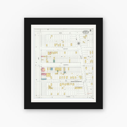 Old map wall art mockup — black gallery frame with white mat — Sanborn Fire Insurance Map from Despatch, Monroe County, New York (1906), Sheet #0003