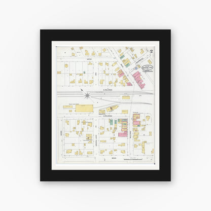 Old map wall art mockup — black gallery frame with white mat — Sanborn Fire Insurance Map from Crystal Lake, McHenry County, Illinois (1905), Sheet #0002