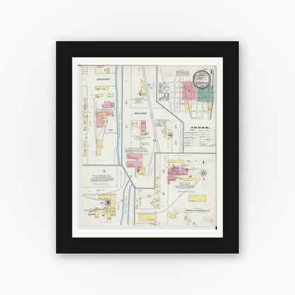 Old map wall art mockup — black gallery frame with white mat — Sanborn Fire Insurance Map from Tipp City, Miami County, Ohio (1892) - Complete Map Set