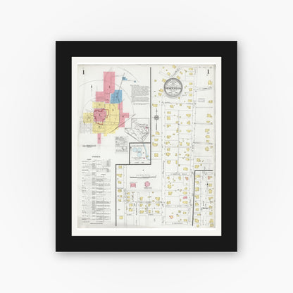 Old map wall art mockup — black gallery frame with white mat — Sanborn Fire Insurance Map from Henderson, Rusk County, Texas (1927) - Complete Map Set