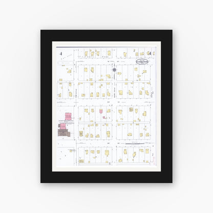 Old map wall art mockup — black gallery frame with white mat — Sanborn Fire Insurance Map from Blooming Prairie, Steele County, Minnesota (1927), Sheet #0004
