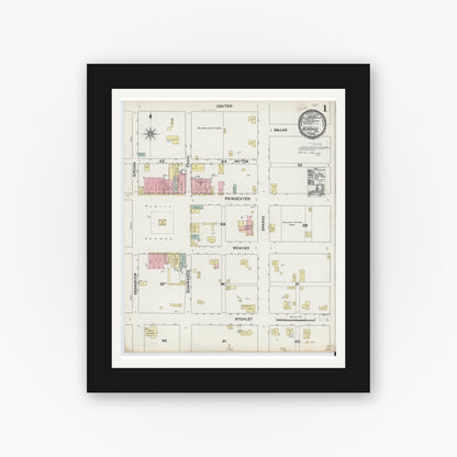 Old map wall art mockup — black gallery frame with white mat — Sanborn Fire Insurance Map from Alvarado, Johnson County, Texas (1891) - Complete Map Set