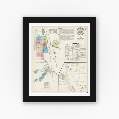 Old map wall art mockup — black gallery frame with white mat — Sanborn Fire Insurance Map from Forest City, Susquehanna County, Pennsylvania (1914) - Complete Map Set