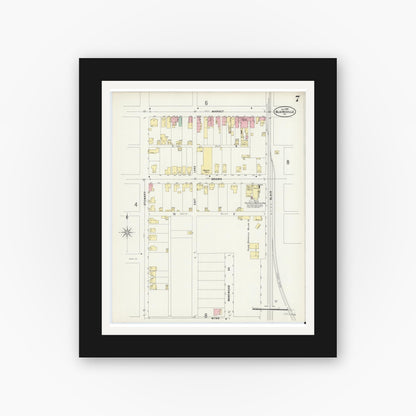Old map wall art mockup — black gallery frame with white mat — Sanborn Fire Insurance Map from Blairsville, Indiana County, Pennsylvania (1897), Sheet #0007