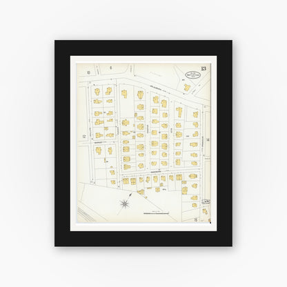 Old map wall art mockup — black gallery frame with white mat — Sanborn Fire Insurance Map from Watertown, Middlesex County, Massachusetts (1904), Sheet #0013