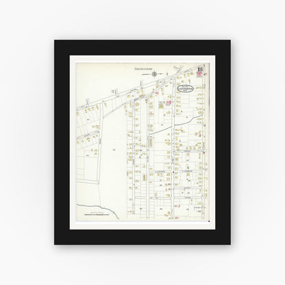 Old map wall art mockup — black gallery frame with white mat — Sanborn Fire Insurance Map from East Hampton, Hampshire County, Massachusetts (1916), Sheet #0018