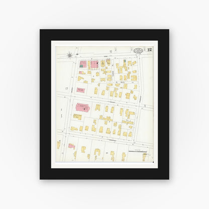 Old map wall art mockup — black gallery frame with white mat — Sanborn Fire Insurance Map from Clinton, Worcester County, Massachusetts (1904), Sheet #0012