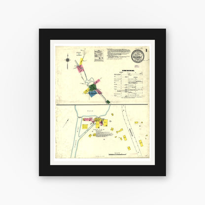 Old map wall art mockup — black gallery frame with white mat — Sanborn Fire Insurance Map from Rochdale, Worcester County, Massachusetts (1911), Sheet #0001