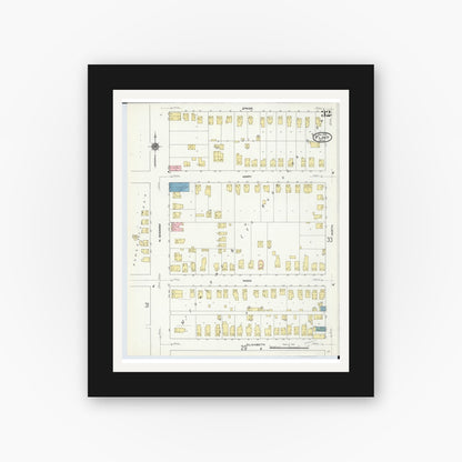 Old map wall art mockup — black gallery frame with white mat — Sanborn Fire Insurance Map from Flint, Genesee County, Michigan (1909), Sheet #0032