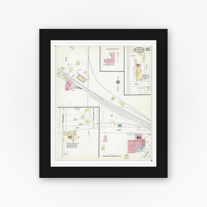 Old map wall art mockup — black gallery frame with white mat — Sanborn Fire Insurance Map from Watertown, Jefferson County, Wisconsin (1909), Sheet #0025