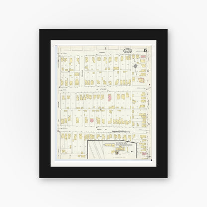 Old map wall art mockup — black gallery frame with white mat — Sanborn Fire Insurance Map from Galion, Crawford County, Ohio (1913), Sheet #0015