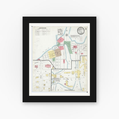 Old map wall art mockup — black gallery frame with white mat — Sanborn Fire Insurance Map from Elk Rapids, Antrim County, Michigan (1900) - Complete Map Set