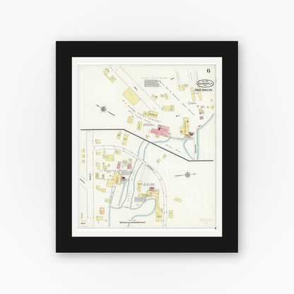 Old map wall art mockup — black gallery frame with white mat — Sanborn Fire Insurance Map from Baldwinville, Worcester County, Massachusetts (1912), Sheet #0006