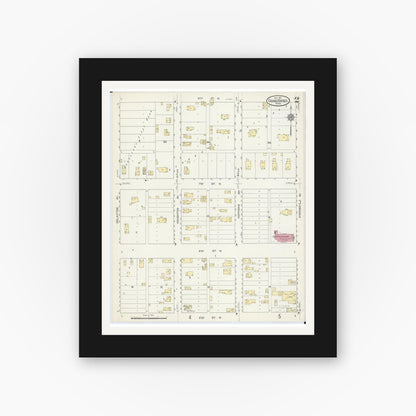 Old map wall art mockup — black gallery frame with white mat — Sanborn Fire Insurance Map from Grand Rapids, Itasca County, Minnesota (1913), Sheet #0002