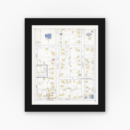 Old map wall art mockup — black gallery frame with white mat — Sanborn Fire Insurance Map from Lamar, Barton County, Missouri (1916), Sheet #0002