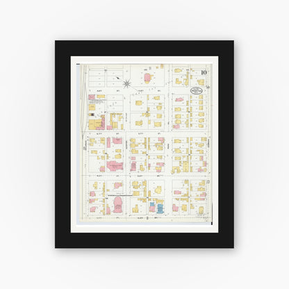 Old map wall art mockup — black gallery frame with white mat — Sanborn Fire Insurance Map from Ironton, Lawrence County, Ohio (1904), Sheet #0010