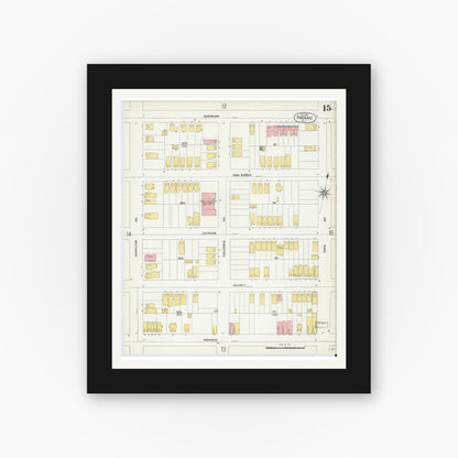Old map wall art mockup — black gallery frame with white mat — Sanborn Fire Insurance Map from Passaic, Passaic County, New Jersey (1903), Sheet #0015
