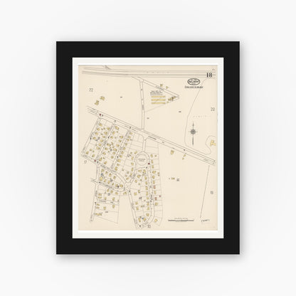 Old map wall art mockup — black gallery frame with white mat — Sanborn Fire Insurance Map from Belmont, Middlesex County, Massachusetts (1922), Sheet #0018