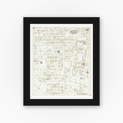 Old map wall art mockup — black gallery frame with white mat — Sanborn Fire Insurance Map from Poplar Bluff, Butler County, Missouri (1917), Sheet #0014