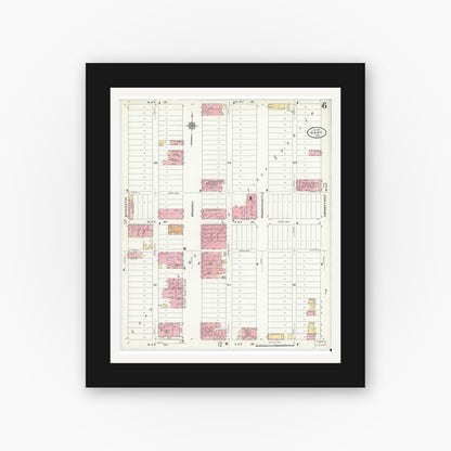 Old map wall art mockup — black gallery frame with white mat — Sanborn Fire Insurance Map from Gary, Lake County, Indiana (1911), Sheet #0006