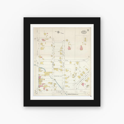 Old map wall art mockup — black gallery frame with white mat — Sanborn Fire Insurance Map from Salem, Independent Cities, Virginia (1913), Sheet #0003