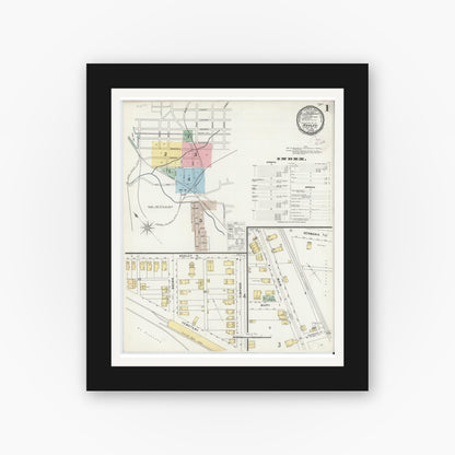 Old map wall art mockup — black gallery frame with white mat — Sanborn Fire Insurance Map from Ashley, Luzerne County, Pennsylvania (1896) - Complete Map Set