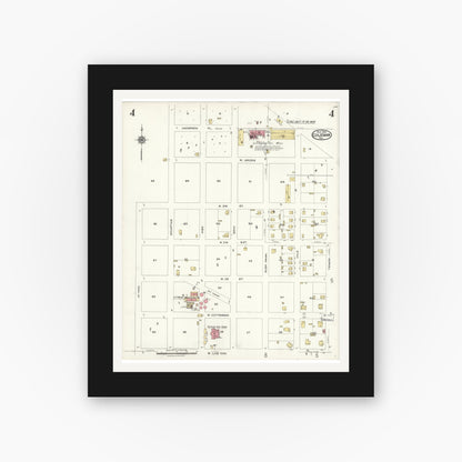 Old map wall art mockup — black gallery frame with white mat — Sanborn Fire Insurance Map from Coleman, Coleman County, Texas (1923), Sheet #0004