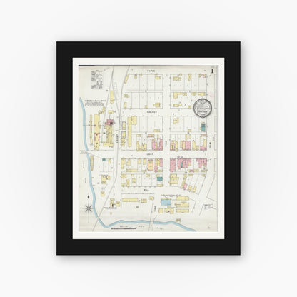 Old map wall art mockup — black gallery frame with white mat — Sanborn Fire Insurance Map from Horicon, Dodge County, Wisconsin (1894), Sheet #0001