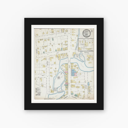 Old map wall art mockup — black gallery frame with white mat — Sanborn Fire Insurance Map from Lodi, Columbia County, Wisconsin (1892), Sheet #0001