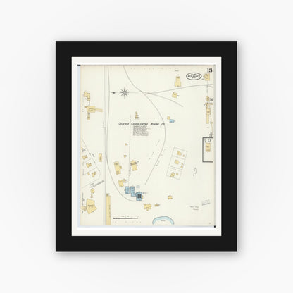 Old map wall art mockup — black gallery frame with white mat — Sanborn Fire Insurance Map from Red Jacket, Houghton County, Michigan (1897), Sheet #0013