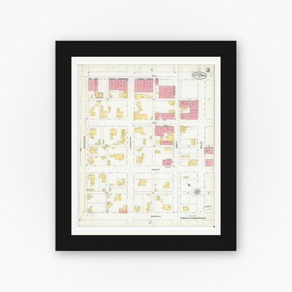 Old map wall art mockup — black gallery frame with white mat — Sanborn Fire Insurance Map from Jefferson, Marion County, Texas (1906), Sheet #0003