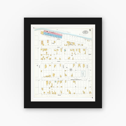 Old map wall art mockup — black gallery frame with white mat — Sanborn Fire Insurance Map from Sabula, Jackson County, Iowa (1899), Sheet #0005