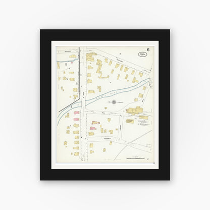 Old map wall art mockup — black gallery frame with white mat — Sanborn Fire Insurance Map from Cuba, Allegany County, New York (1912), Sheet #0006