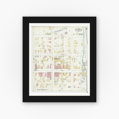 Old map wall art mockup — black gallery frame with white mat — Sanborn Fire Insurance Map from Tipp City, Miami County, Ohio (1898), Sheet #0004