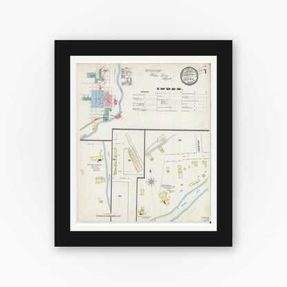 Old map wall art mockup — black gallery frame with white mat — Sanborn Fire Insurance Map from Jasper, Dubois County, Indiana (1892) - Complete Map Set