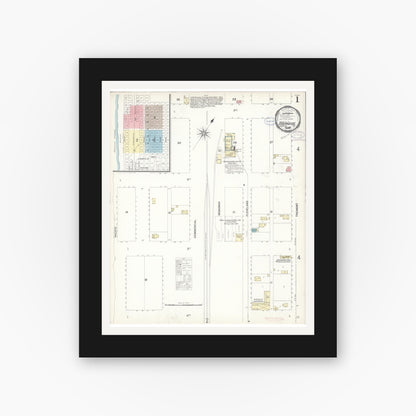 Old map wall art mockup — black gallery frame with white mat — Sanborn Fire Insurance Map from Oceanside, San Diego County, California (1897) - Complete Map Set