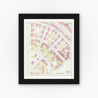 Old map wall art mockup — black gallery frame with white mat — Sanborn Fire Insurance Map from Chicopee, Hampden County, Massachusetts (1902), Sheet #0004