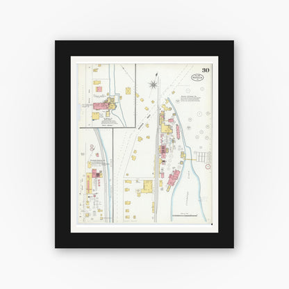 Old map wall art mockup — black gallery frame with white mat — Sanborn Fire Insurance Map from Warren, Warren County, Pennsylvania (1904), Sheet #0030