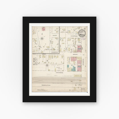 Old map wall art mockup — black gallery frame with white mat — Sanborn Fire Insurance Map from Mineola, Wood County, Texas (1885) - Complete Map Set
