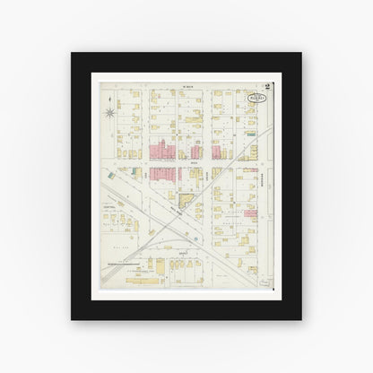 Old map wall art mockup — black gallery frame with white mat — Sanborn Fire Insurance Map from Redkey, Jay County, Indiana (1895), Sheet #0002