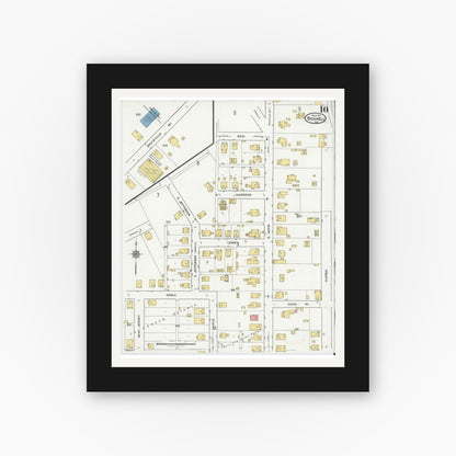 Old map wall art mockup — black gallery frame with white mat — Sanborn Fire Insurance Map from Bicknell, Knox County, Indiana (1921), Sheet #0010