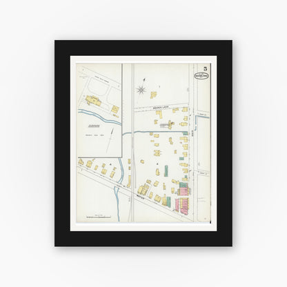 Old map wall art mockup — black gallery frame with white mat — Sanborn Fire Insurance Map from Sherburne, Chenango County, New York (1892), Sheet #0005