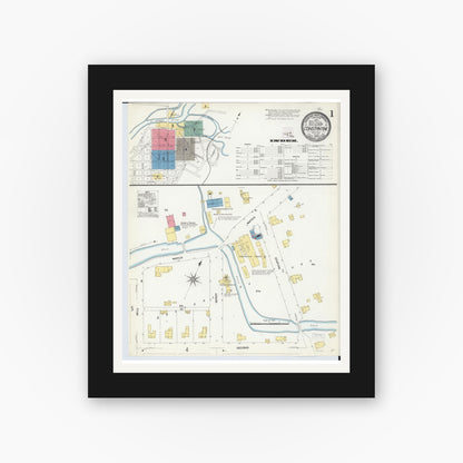Old map wall art mockup — black gallery frame with white mat — Sanborn Fire Insurance Map from Constantine, Saint Joseph County, Michigan (1909), Sheet #0001