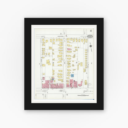 Old map wall art mockup — black gallery frame with white mat — Sanborn Fire Insurance Map from Batavia, Genesee County, New York (1919), Sheet #0004